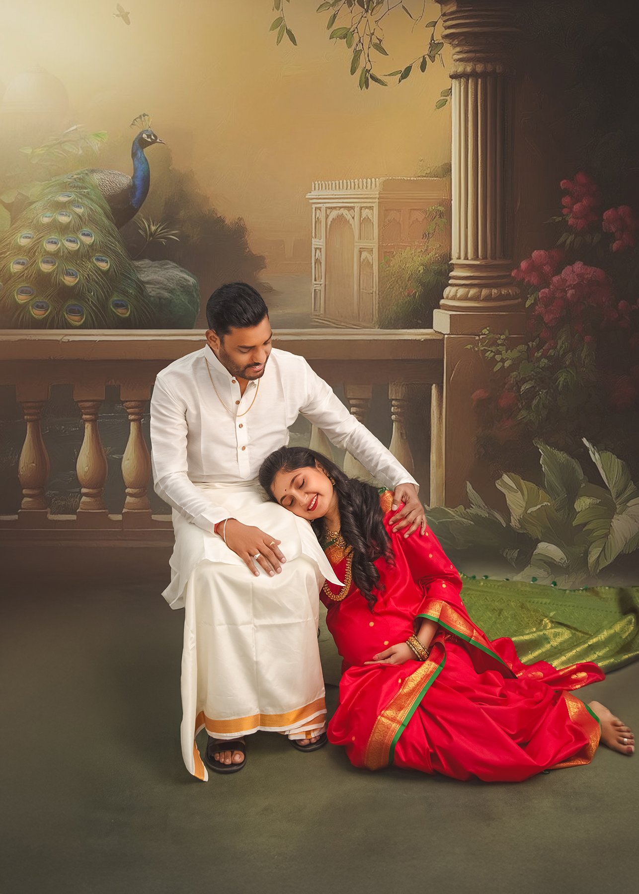 BEST MATERNITY PHOTOGRAPHER IN BANGALORE AT VINUSIMAGES FOR SAREE THEMED RAVI VARMA PAINITNG INSPIRED PHOTOSHOOT