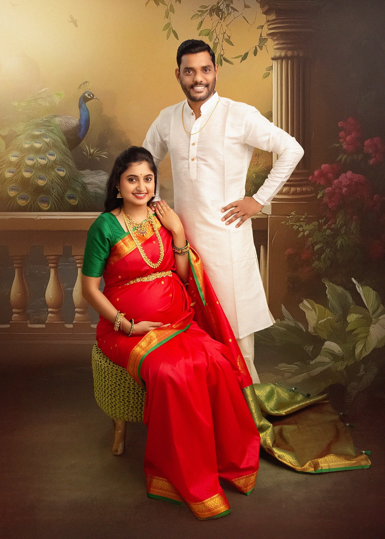 Best Maternity Photographer for Ravi Varma Themed Traditional Photoshoot