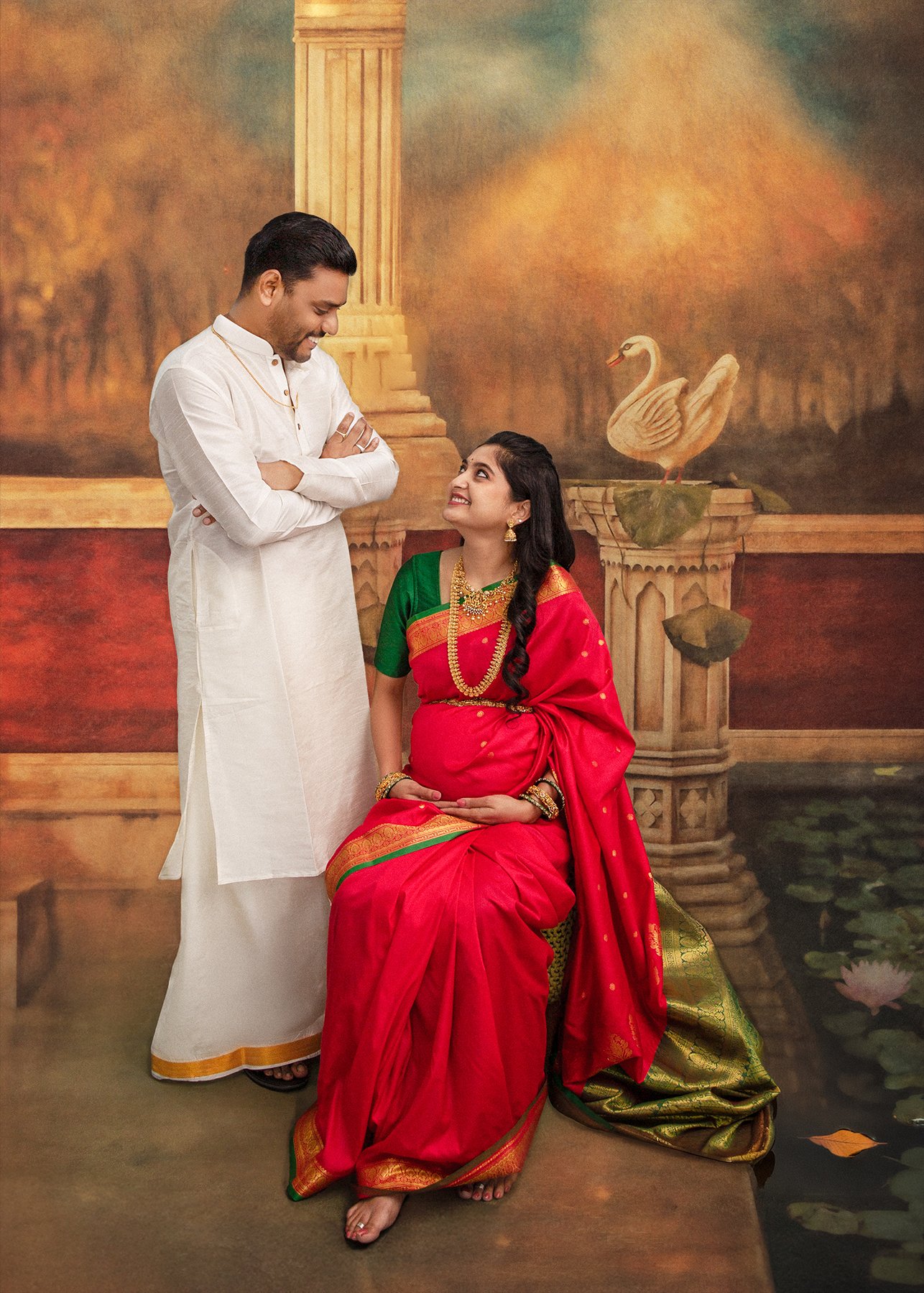 Best Maternity Photographer in Bangalore at Vinu's images Traditional Saree Themed Ravi Varma Portrait