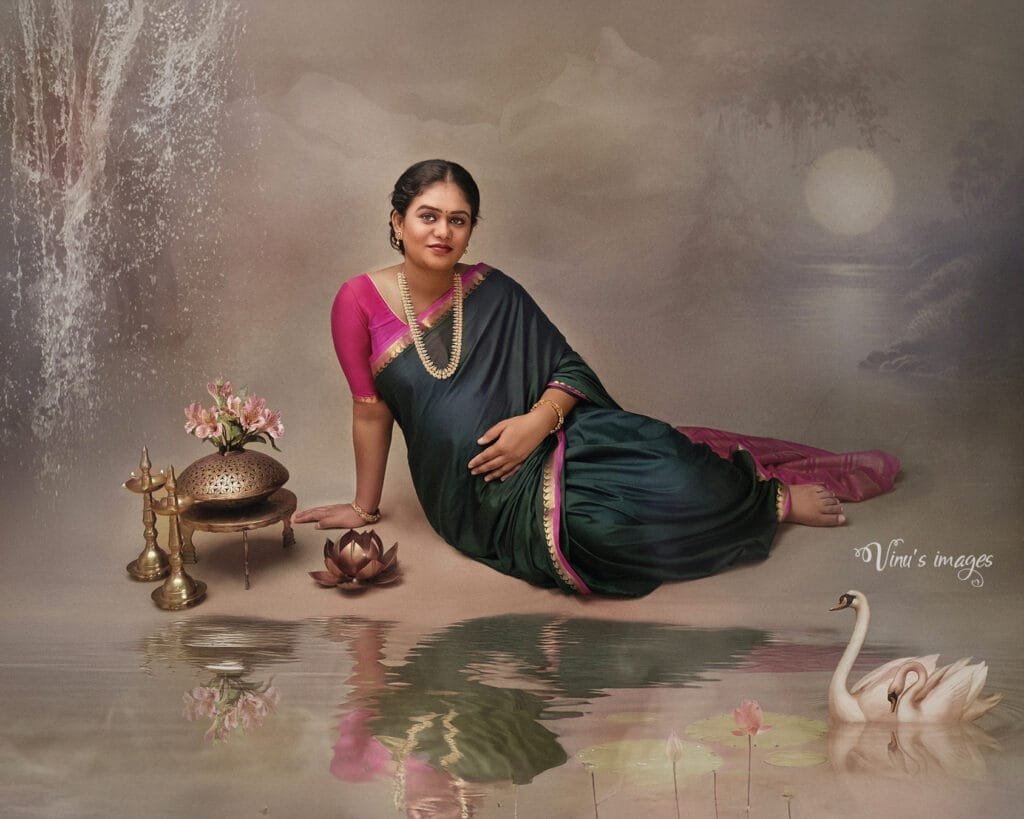 Top Ravivarma Theme Maternity Photoshoot Ideas for Expecting Mothers in Benglore