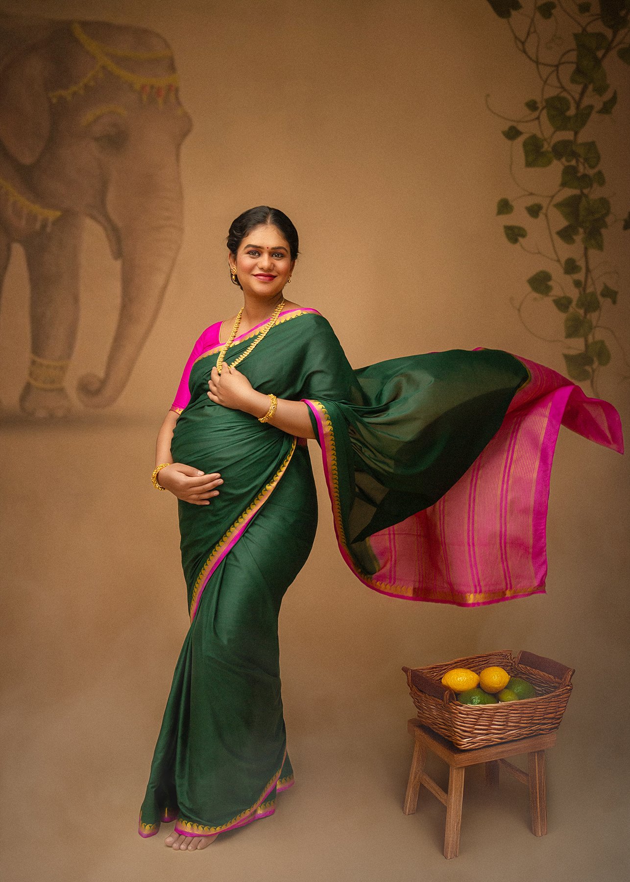 best traditional maternity photoshoot in bangalore at vinu's images ravi varma theme